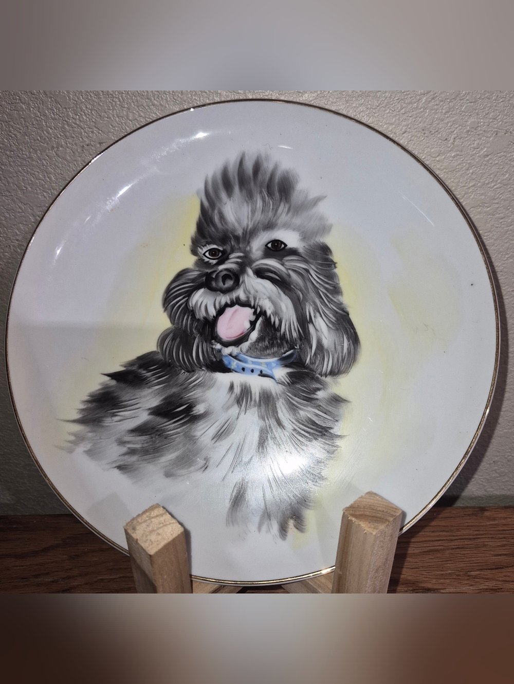 Vintage Weatherby Hanley England Royal Falcon Ware Shih Tzu plate w/ a Gold Rim
